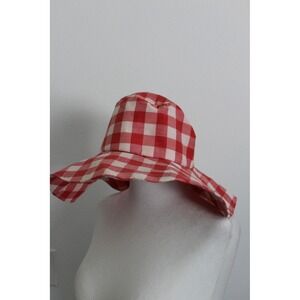 Vintage Handmade Red White Gingham Wide Brim Sun Hat Floppy Bucket Picnic Hat
